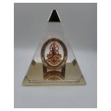 Pyramid shape brass and acrylic skeleton clock