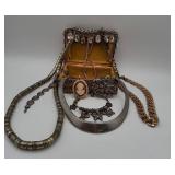 Jewelry lot with cameo and metal necklace box
