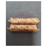 Two rolls of wheat pennies
