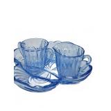 Blue Glass Divided Tray with Creamer and Sugar