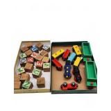 Wooden Alphabet Blocks and Toy Train Cars