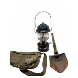 Coleman Lantern With Shovel and Canvas Bag