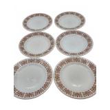 Pyrex Plates with Brown Pattern, 6 Pieces