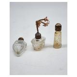 Three Glass Perfume Bottles with Brass Tops