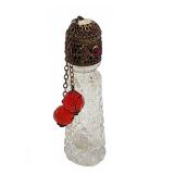 Glass Perfume Bottle with Metal Cap and Red Beads