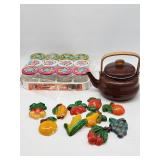 Jelly Glasses, Brown Teapot, Fruit Wall Plaques