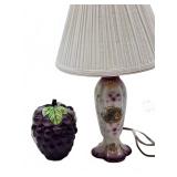 Table Lamp with Shade and Grape Ceramic Jar
