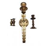 Brass Wall Sconce, Candlestick and Two Vases