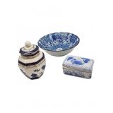 Blue and White Porcelain Bowl, Lidded Jar, Box