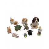 Animal Figurines With Dogs, Pig, Turtle, Cockatoo