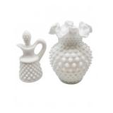 Fenton Hobnail White Milk Glass Vase and Cruet