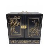 Black Wooden Jewelry Box with Gold Floral Accents