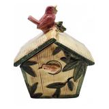 Ceramic Birdhouse Cookie Jar With Bird Lid