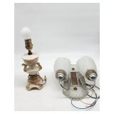 Porcelain Floral Lamp and Frosted Glass Sconce