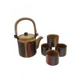 Striped Ceramic Teapot With Four Cups