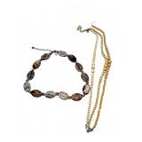 Agate Bead and Three-Strand Pearlescent Necklace