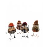 Plaid Fabric Birds with Hats, Lot of 4