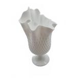 Fenton Hobnail Ruffled White Glass Vase