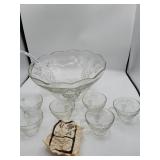 Glass Punch Bowl with 6 Cups and Ladle