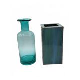 Blue Glass Vase and Stained Glass Holder