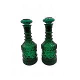 Pair Green Pressed Glass Decanters