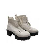 White Faux Croc Chunky Heel Boots