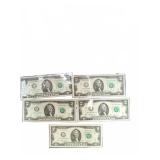 Five Series 1976 Two Dollar Bills