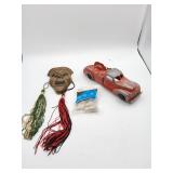Dinky Toys Car, Brass Mask with Tassels, Small Bag