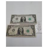 2 Star Notes 2003 $1 Federal Reserve Notes