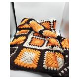 Twin Crochet Afghan Blanket Brown Orange Cream