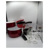 Cookware With Glasses and Corkscrew