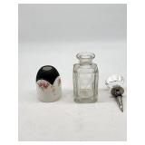 Crystal Stopper, Etched Bottle, Handpainted Cover