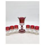 Ruby Flash Glass Goblet With 6 Cordials