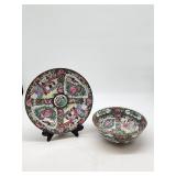 Rose Medallion Plate and Bowl Canton Famille Rose