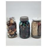 Three Jars with Buttons, Thread Spools, Trims
