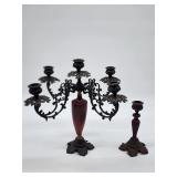 Ornate Metal Candelabra and Candle Holder