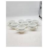 Pyrex Blue Floral Milk Glass Cups Lot of 8