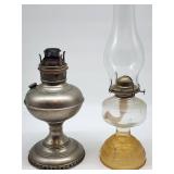 Metal and Glass Oil Lamps, Two Pieces