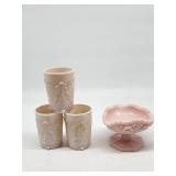 Three Embossed Pink Tumblers with Pedestal Dish