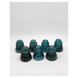 Hemingray-42 Blue Glass Insulators, 6 Pieces