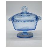 Blue Glass Covered Candy Dish with Lid