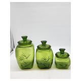 Green Pressed Glass Canister Jars with Lids
