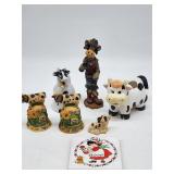 Cow Figurines Bells and Postcard Assortment