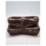 Primitive Double-Well Hand-Carved Wood Bowl