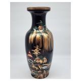 Black Porcelain Vase with Landscape Scene
