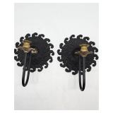 Pair Cast Iron and Brass Wall Candle Holders
