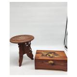 Wood Carved Table with Inlay and Cedar Box