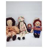 Raggedy Ann and Andy Cloth Dolls Group