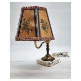 Brass And Marble Lamp With Floral Shade