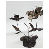 Metal Flower and Leaf Sculpture on Stand